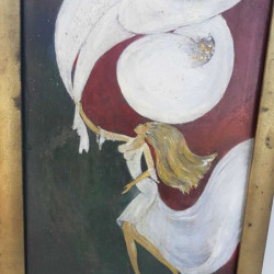 Стара картина с рамка Елена Николова 1970 г Дамата в бяло на фазер