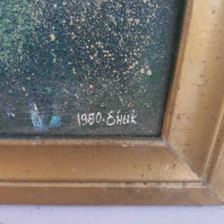Стара картина с рамка Елена Николова 1990г Птици на дърво. Върху фазер