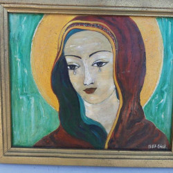 Старинна картина с рамка Елена Николова 1967г Плачещата Дева