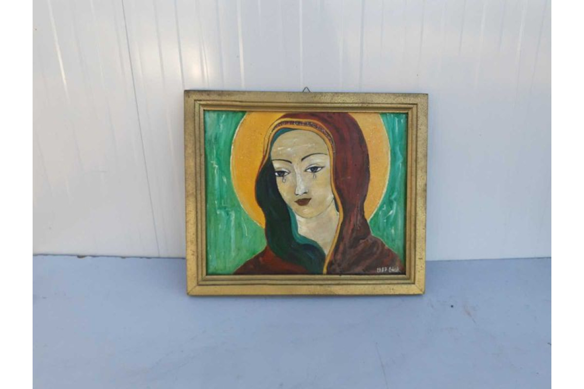 Старинна картина с рамка Елена Николова 1967г Плачещата Дева