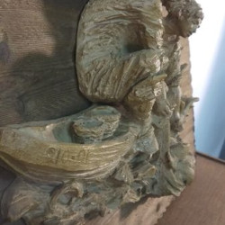 Уникално Старо релефно пано склуптура Стария Рибар и чирака